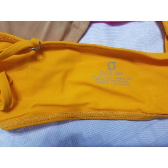 Ellejay Lauren Bikini Swim Top Neon Pink OrangeColorblock Size Large - Picture 5 of 5